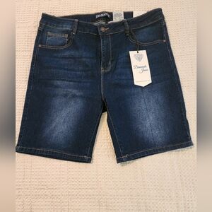 Diamante Darkwash Blue Stretch Denim Bermuda Shorts NWT Vacation Beach Sz 18